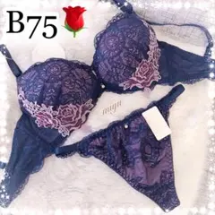 24h以内発送❣️ネイビーB75❤︎サイドローズ♥️ブラTバックセット✨エメフィール系