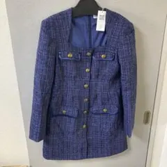 ネイビー ツイード風 ワンピース 長袖