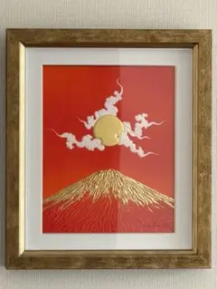 肉筆油絵○富士吉田からの金の赤富士山○がんどうあつし直筆絵画SM油彩