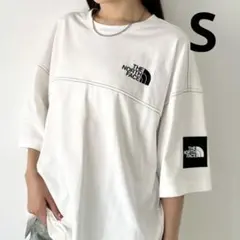 【韓国限定】S 男女兼用 ノースフェイス ロゴ ステッチ Tシャツ ホワイト