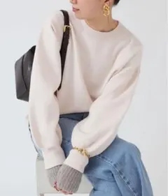 IENA スーパーファインスムースプルオーバー　ベビーピンク/アイボリー　ニット