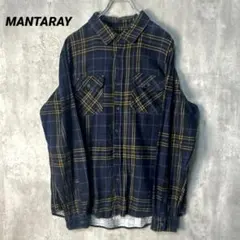 T-1955 MANTARAY ネルシャツ チェック柄 長袖シャツ L ネイビー
