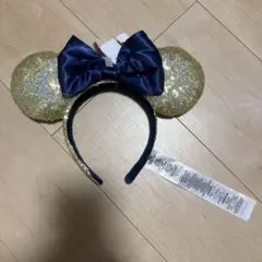 【新品タグ付き】ミニーマウス耳カチューシャ ゴールドネイビー