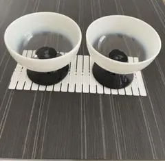 ヴィンテージ デザートグラス 乳白色×黒脚 昭和レトロ 大正ロマン風　2客