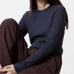UNIQLO ソフトリブクルーネックT ネイビー 長袖 Sサイズ