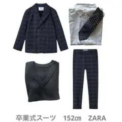 【5点セット】ZARA ネイビー チェック柄 ダブルブレスト スーツ 152cm