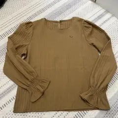 ブラウン ストライプ 長袖シャツ フリル袖