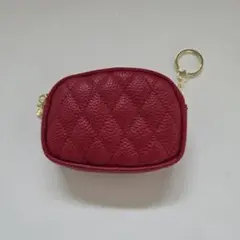 キルティング 　ポーチ　コインケース 　カードケース　キーリング付き　レッド