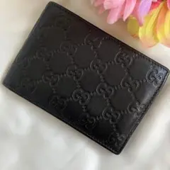 極美品 グッチ ケース マイクロシマレザー 小銭入れ GG ダークネイビー ✨極美品✨グッチ 二つ折り 小銭入れ コインケース マイクロシマ