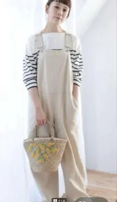 スタジオクリップ　綿麻ツイルナチュラルサロペット