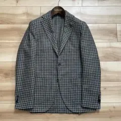Belvest ジャケット ブラウン グレンチェック リネン シルク ベル