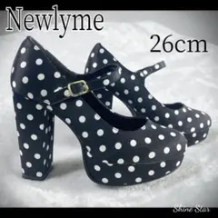 Newlyme　太ヒール ストラップ パンプス 26cm ドット柄 新品のサムネイル