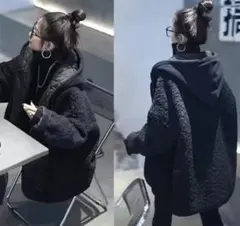 フリースジャケット ブラック フード付き