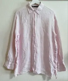 ZARA 長袖リネンシャツ ピンク オーバーサイズ 麻 ブラウス