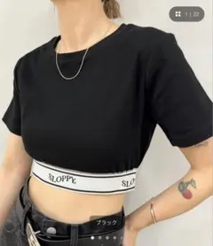 【美品】WHO'S WHO gallery SLOPPY ラインゴムTEE 黒のサムネイル