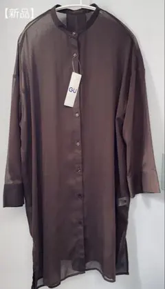 【新品】GU ブラウン シアーバンドカラーシャツ 長袖
