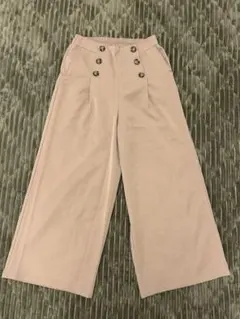 ベージュ ボタン付き ガウチョパンツ ゴムウエスト ワイドパンツ 楽ちん