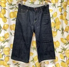 ピュアルセシン 裾スカラップレース　半端 丈 デニムパンツ ガウチョ　ナチュラル