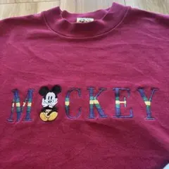 90s USA製　ミッキーマウス刺繍ロゴ　スウエット　バーカンディ　XL