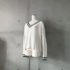 UNIQLOユニクロVネックコットンニット春ニットクリケットセーターホワイトS