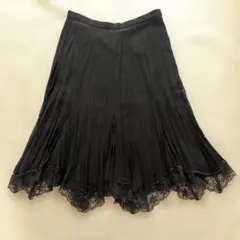 LOUNIE 膝丈プリーツスカート ブラック レース裾 38のサムネイル
