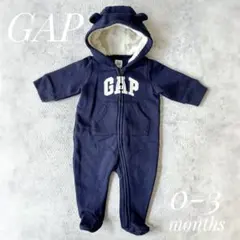 【美品】baby Gap ロンパース 足つき クマ耳 裏起毛 ボア ネイビー