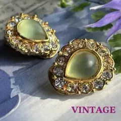 【モスグリーンのフロストガラス＆クリアガラス】ヴィンテージイヤリング