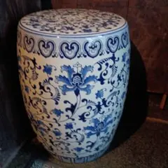 スツール 陶器製 花柄 陶磁器 花台 飾台 椅子 チェア ガーデニング
