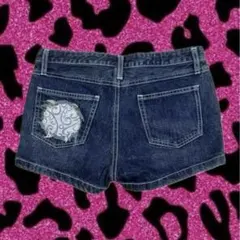 刺繍付きダークデニムショートパンツ Y2K