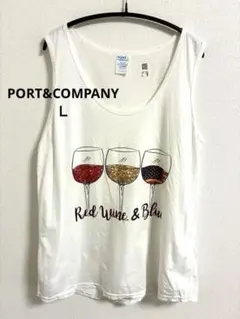 PORT&COMPANY タンクトップ L 白 ワイン 星条旗 ラメプリント