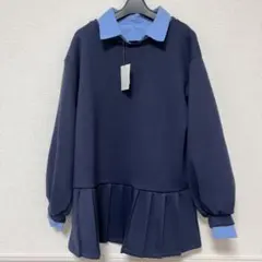 襟付きシャツレイヤード風プリーツワンピース