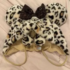 ヒョウ柄ファンキャップ 黒リボン付き