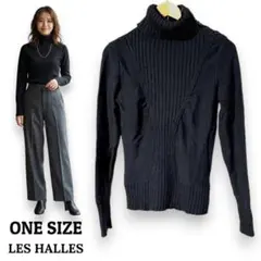 LES HALLES タートルネック リブニット 黒 M 切替 デザイン 秋冬