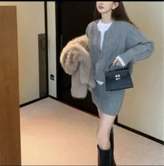 新品、未使用✨リリレナ　ケーブル編みニットセットアップ　グレー