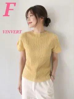 VINVERT 半袖 プリーツ加工 カットソー マスタード F　ストレッチ素材のサムネイル