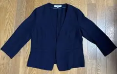 【美品】NATURAL BEAUTY BASIC ノーカラージャケットSネイビー