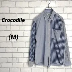 Crocodile クロコダイル　ストライプ柄　切替長袖シャツ　青白　春服