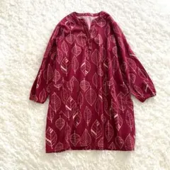 チュニック リーフ柄 起毛 ゆったり 体型カバー