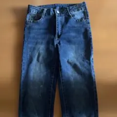 ダメージデニムパンツ ダークブルー ストレートレッグ