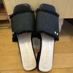 デニムフリンジミュール ブラック