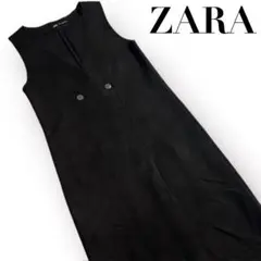 ZARA ダブルブレスト フェイクスエード ジャンパースカート 黒 ノースリーブ