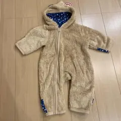 フード付きベージュロンパース クマ耳デザイン