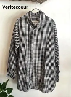 美品】ヴェリテクール ギンガムチェックビッグシャツ 黒＆白 長袖 