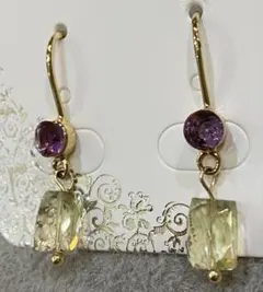 天然石宝石質シトリン＊レクタングルコンケーブカット＆ペリドット
