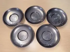 新品未使用〉純錫製器 錫 茶托 煎茶道具 昇峰 5客セット 箱付き【T-7 