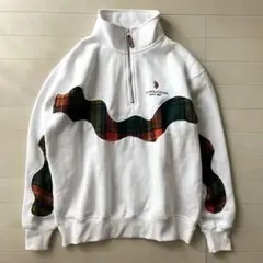 チェック柄アクセント ハーフジップスウェット