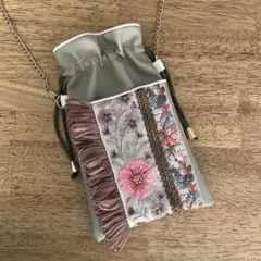 No.453 インド刺繍リボン スマホポーチ