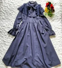 マジョリティ ボウタイ付き ロング ワンピース ネイビー　レース　３Ｌ