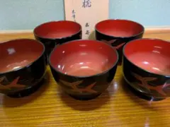 吸物椀 5客セット 鶴蒔絵 木箱入り - メルカリ