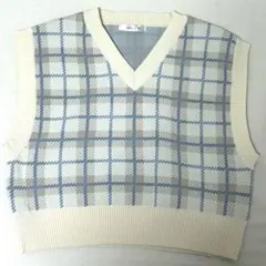 チェック柄ニットベスト Vネック アイボリー